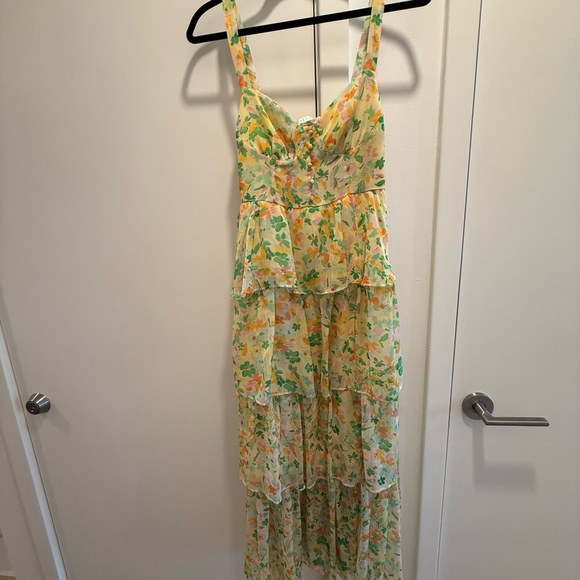 ASTR Midsummer Midi Dress yellow floral tiered sundress - Small - Picture 3 of 10